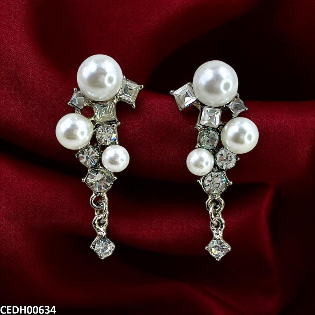ZigZag Pearl Ear Drop Earrings Pair - CEDH00634 FRN