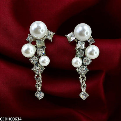 ZigZag Pearl Ear Drop Earrings Pair - CEDH00634 FRN