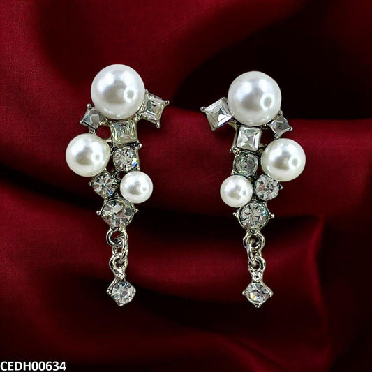ZigZag Pearl Ear Drop Earrings Pair - CEDH00634 FRN