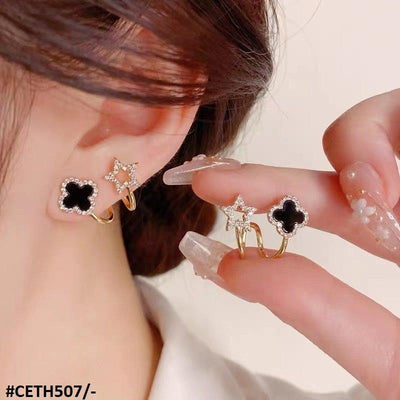 Clover Star Stud Earrings Pair - CETH507 LSH