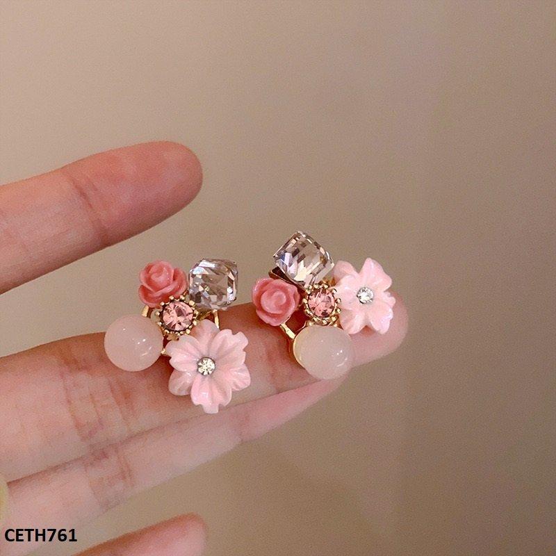 Rose Crystal Flower Earrings - CETH761 LSH