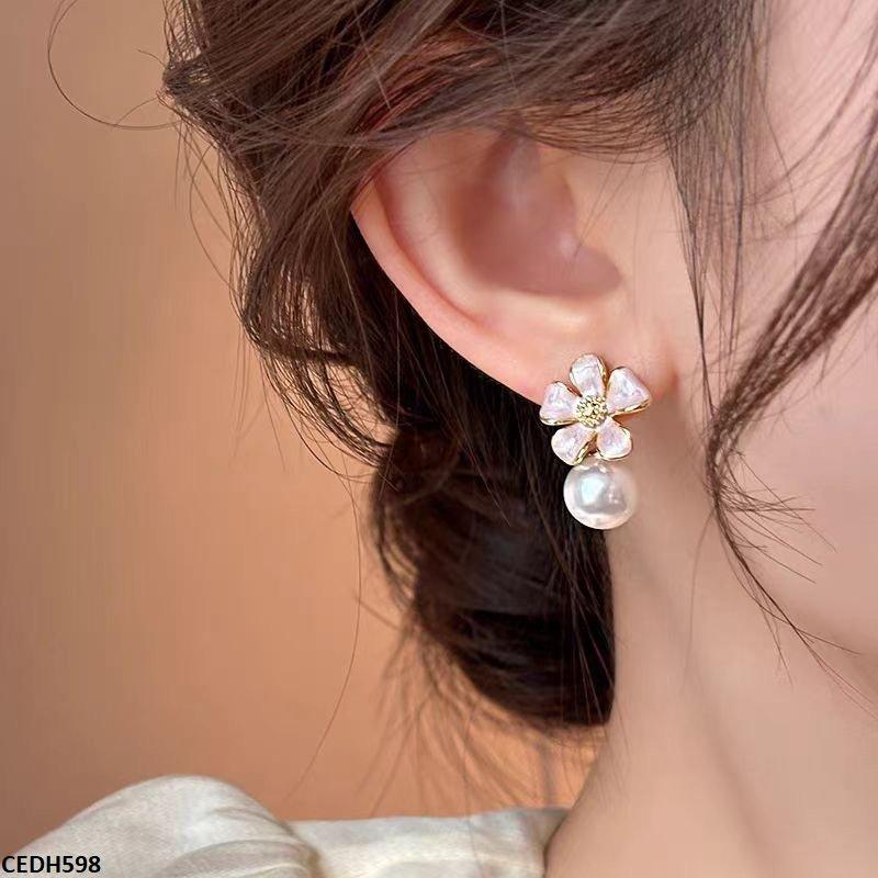 Flower Pearl Drop Earrings - CEDH598 ZHL