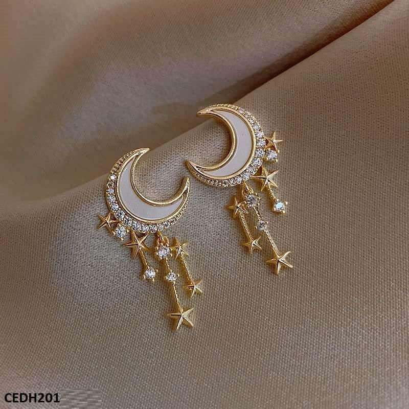 Moon Stars Drop Earrings Pair - CEDH201 SIQ