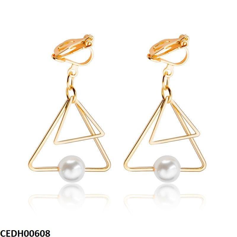 Double Triangle Pearl Drop Earrings -CEDH00608 QWN