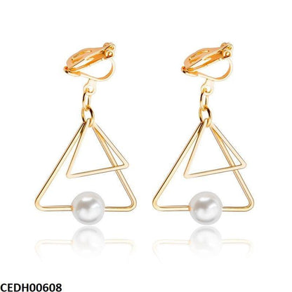 Double Triangle Pearl Drop Earrings -CEDH00608 QWN