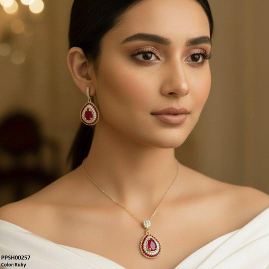 Ruby Tear Drop Pedant Set - PPSH00257 MZM