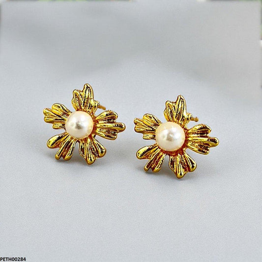 Golden Pearl Flower Tops Earrings - PETH00284 SDQ