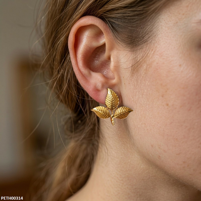 Korean Triple Leaf Golden Earrings - PETH00314 MZM
