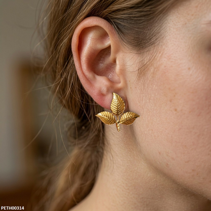 Korean Triple Leaf Golden Earrings - PETH00314 MZM