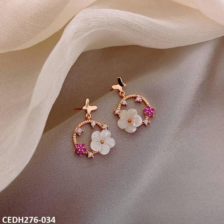 Butterfly Flower Drop Earrings Pair - CEDH276 YYZ