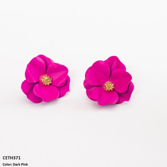 Dark Pink Flower Stud Earrings - CETH371 LSH