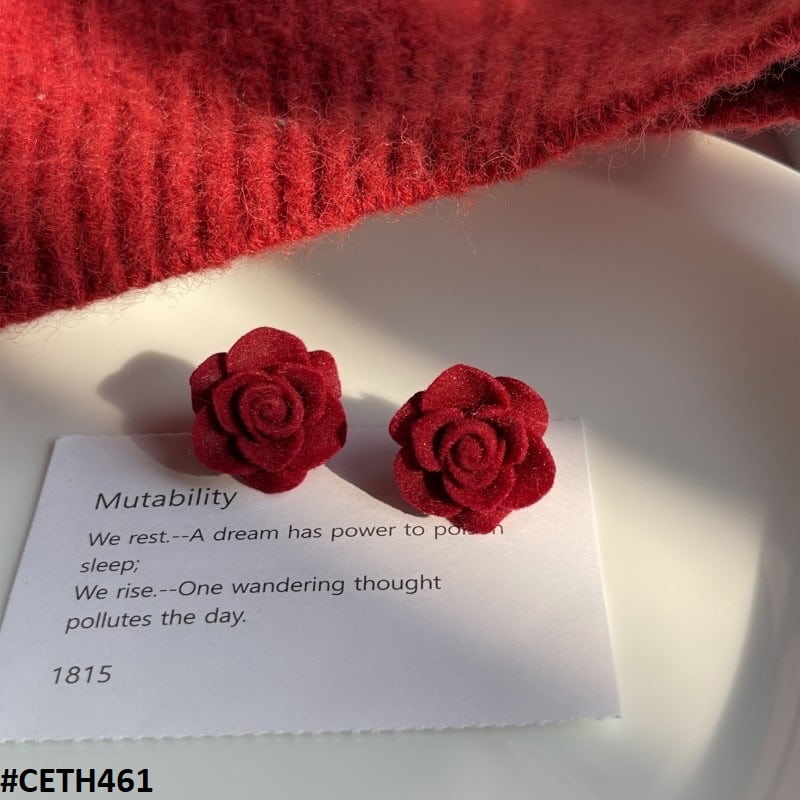 Velvet Red Rose Mini Stud Earrings - CETH461 ZHL