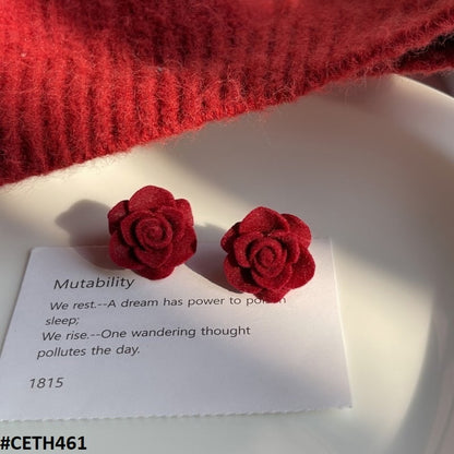 Velvet Red Rose Mini Stud Earrings - CETH461 ZHL