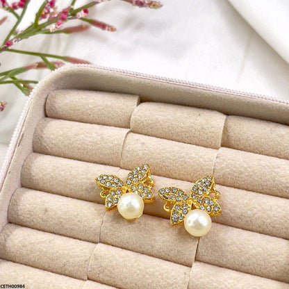 Korean Butterfly Pearl Earrings Tops - CETH00984 FRN