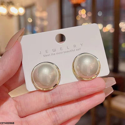 White Round Pearl Earrings/Tops- CETH00968 HJF