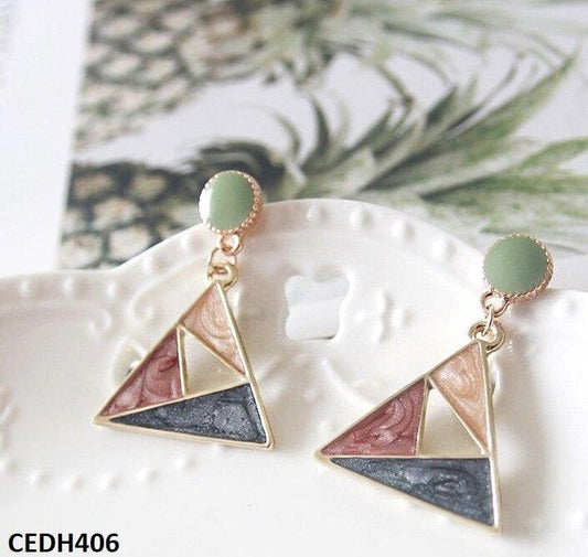 Painted Triangle Drop Earrings Pair - CEDH406 YHC