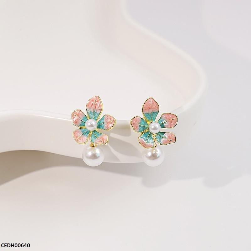 Gradient Flower Pearl Drop Earrings - CEDH00640 LSH