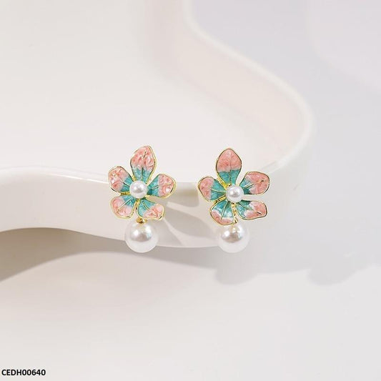 Gradient Flower Pearl Drop Earrings - CEDH00640 LSH