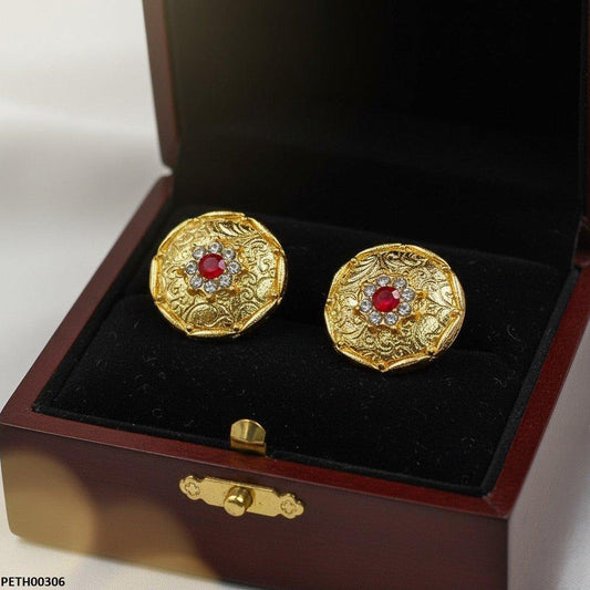 Golden Round Stone Earring Tops Pair - PETH00306 MZM
