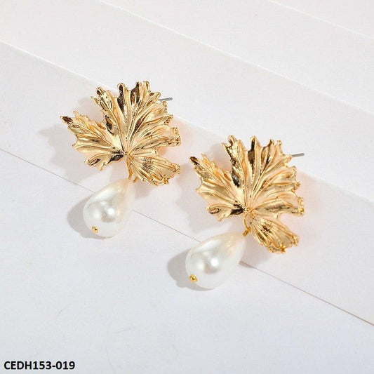 Leaf Pearl Drop Earrings Pair - CEDH153 ZLX