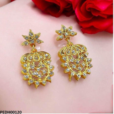 Golden Flower Vase Drop Earrings - PEDH00120 MZM