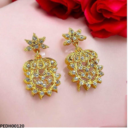 Golden Flower Vase Drop Earrings - PEDH00120 MZM