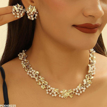 Golden Leaf Pearl Choker Set - PCKH00225 SDQ