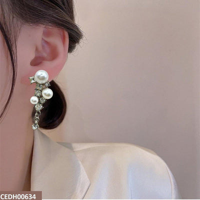 ZigZag Pearl Ear Drop Earrings Pair - CEDH00634 FRN