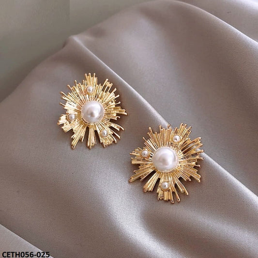 Sun Rays Pearl Stud Earrings Pair - CETH056 SDQ