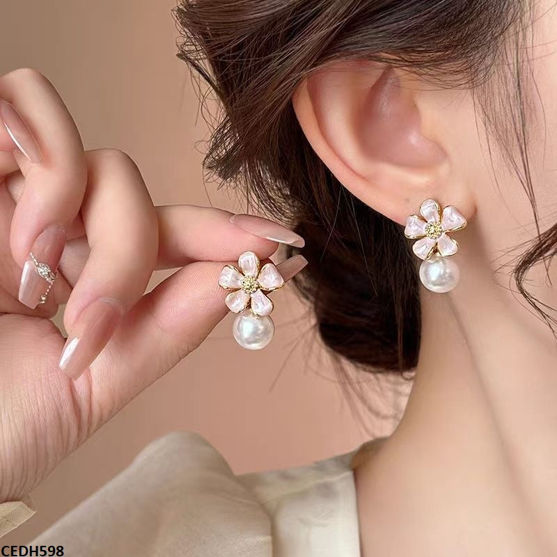 Flower Pearl Drop Earrings - CEDH598 ZHL