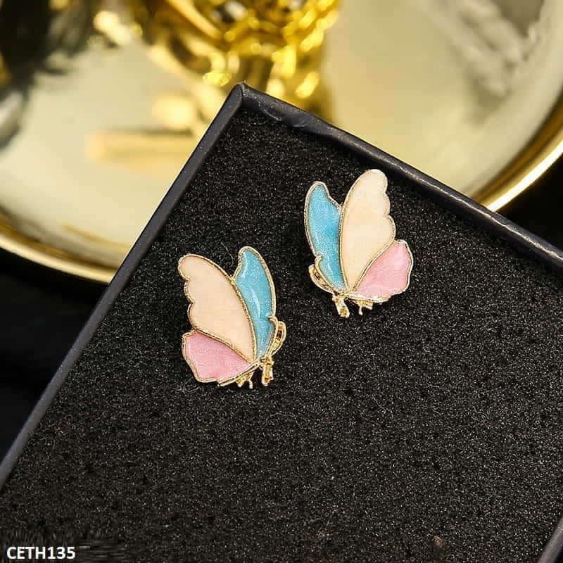 Colorful Butterfly Stud Earrings Pair - CETH135 LSH