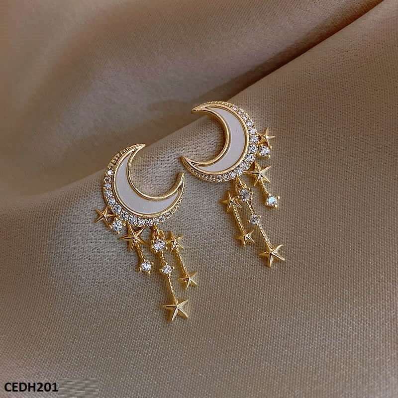 Moon Stars Drop Earrings Pair - CEDH201 SIQ