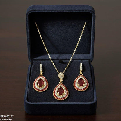 Ruby Tear Drop Pedant Set - PPSH00257 MZM