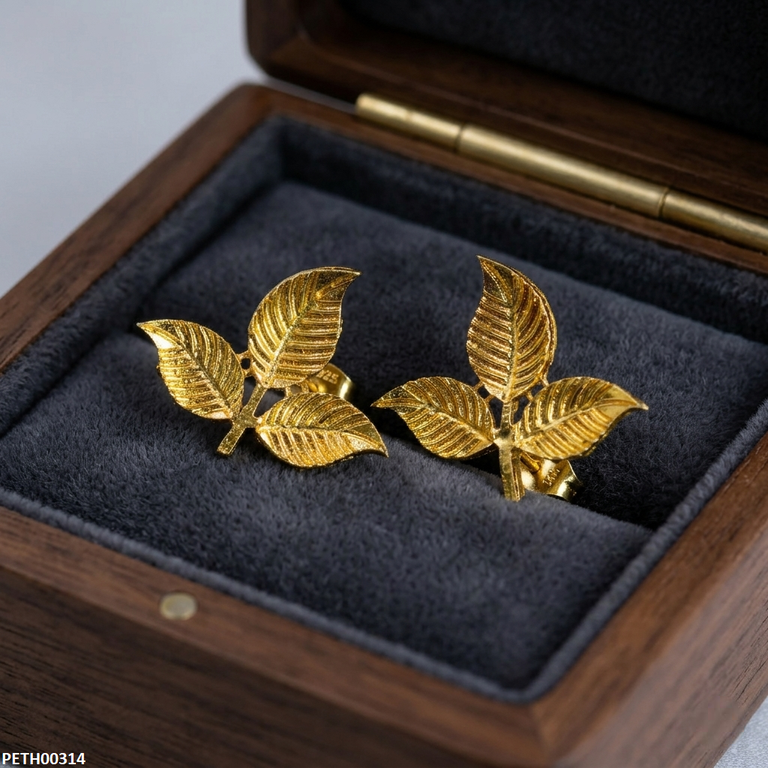 Korean Triple Leaf Golden Earrings - PETH00314 MZM