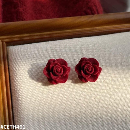 Velvet Red Rose Mini Stud Earrings - CETH461 ZHL
