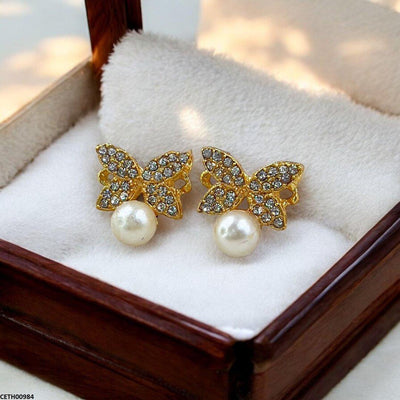 Korean Butterfly Pearl Earrings Tops - CETH00984 FRN