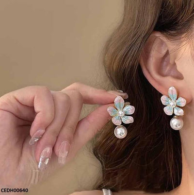 Gradient Flower Pearl Drop Earrings - CEDH00640 LSH