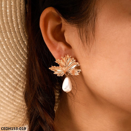 Leaf Pearl Drop Earrings Pair - CEDH153 ZLX