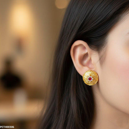 Golden Round Stone Earring Tops Pair - PETH00306 MZM