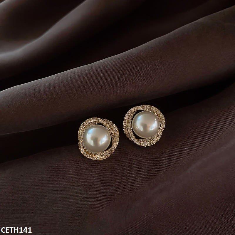 Twisted Pearl Studs Earrings Pair - CETH141 LSH