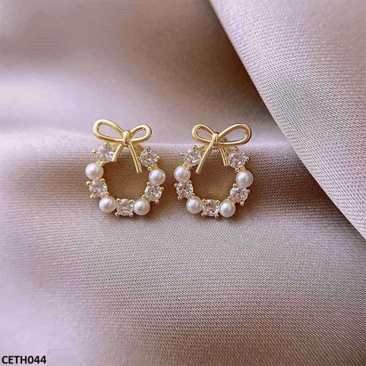 Pearl Bow Stud Earrings Pair - CETH044 SDQ