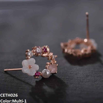 Crystal Flower Round Stud Earrings Pair - CETH026 SDQ