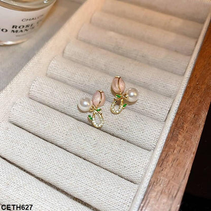 Twisted Rose Stud Earrings - CETH627 LSH