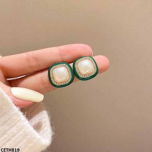 Emerald Square Pearl Earrings/Tops - CETH819 SIQ