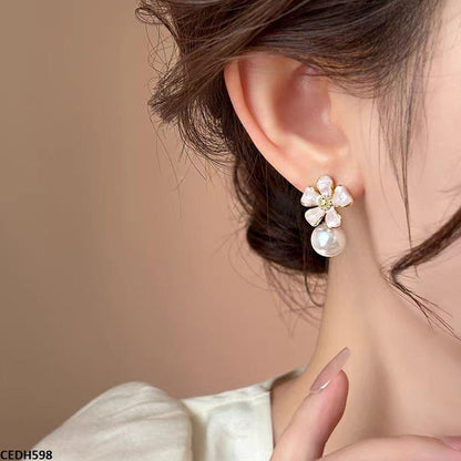 Flower Pearl Drop Earrings - CEDH598 ZHL