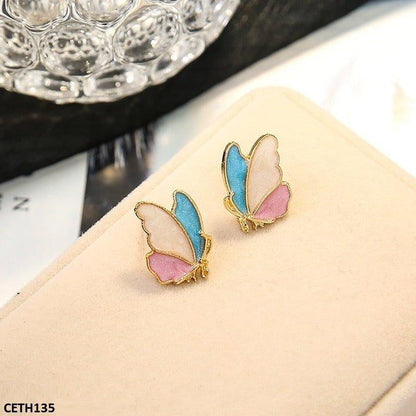 Colorful Butterfly Stud Earrings Pair - CETH135 LSH
