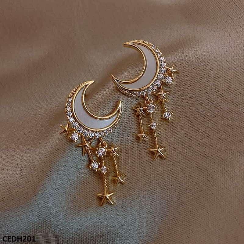 Moon Stars Drop Earrings Pair - CEDH201 SIQ
