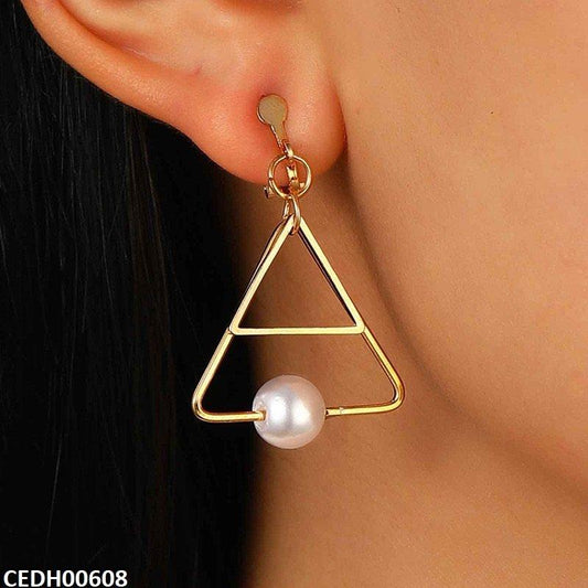 Double Triangle Pearl Drop Earrings -CEDH00608 QWN