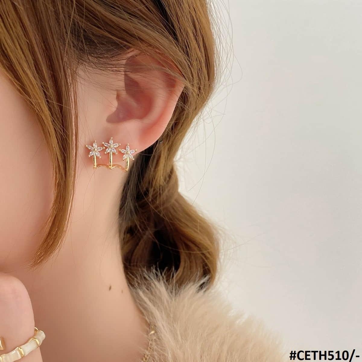 Triple Star Sterling Korean Earrings - CETH510