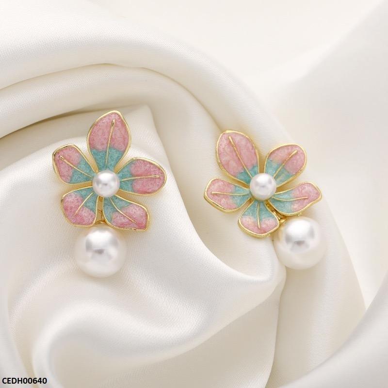 Gradient Flower Pearl Drop Earrings - CEDH00640 LSH